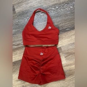NWOT halter top & scrunch bum short RachelDillon x Muscle Nation CSB small rust